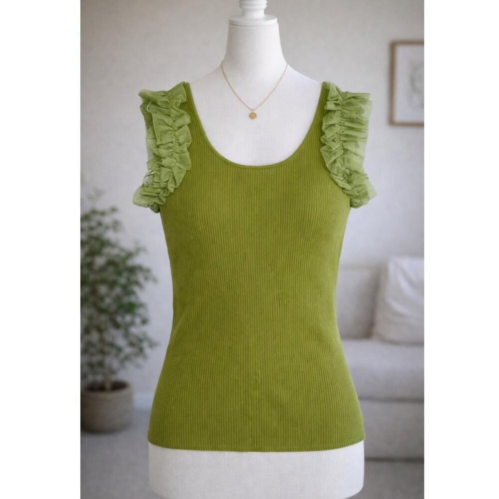 Bailey 44 Jenna Ruffle Sleeve‎ Blouse Medium Green Designer Pre-Owned Top